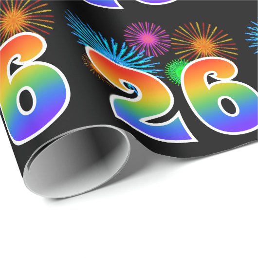 Fun Fireworks + Rainbow Pattern "26" Event Number Cadeaupapier (Rol Hoek)