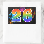 Fun Fireworks + Rainbow Pattern "26" Event Number Rechthoekige Sticker (Tas)