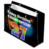 Fun Fireworks + Rainbow Pattern "27" Birthday # Groot Cadeauzakje (Voorkant Gekanteld)