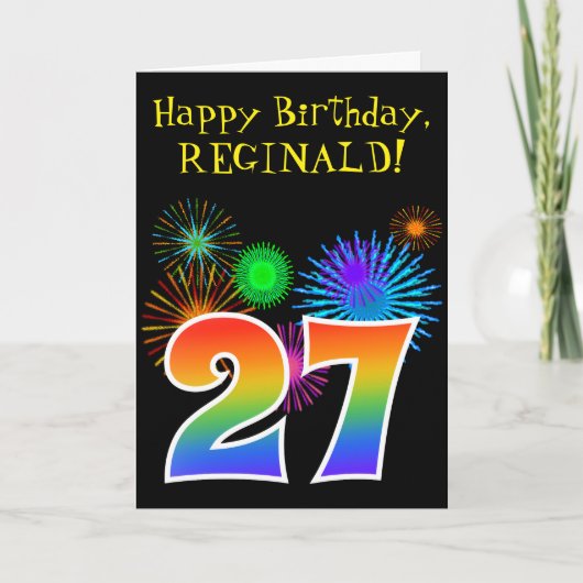 Fun Fireworks + Rainbow Pattern "27" Birthday # Kaart (Voorkant)