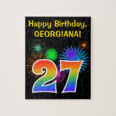 Fun Fireworks + Rainbow Pattern "27" Birthday # Legpuzzel (Verticaal)