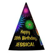 Fun Fireworks + Rainbow Pattern "28" Birthday # Feesthoedjes (Voorkant)