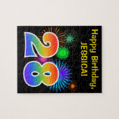 Fun Fireworks + Rainbow Pattern "28" Birthday # Legpuzzel (Horizontaal)