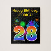 Fun Fireworks + Rainbow Pattern "28" Birthday # Legpuzzel (Verticaal)