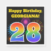 Fun Fireworks + Rainbow Pattern "28" Birthday # Servet (Voorkant)