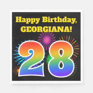 Fun Fireworks + Rainbow Pattern "28" Birthday # Servet