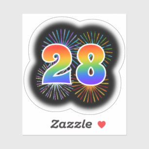 Fun Fireworks + Rainbow Pattern "28" Event # Sticker