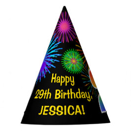 Fun Fireworks + Rainbow Pattern "29" Birthday # Feesthoedjes