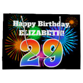 Fun Fireworks + Rainbow Pattern "29" Birthday # Groot Cadeauzakje (Achterkant)