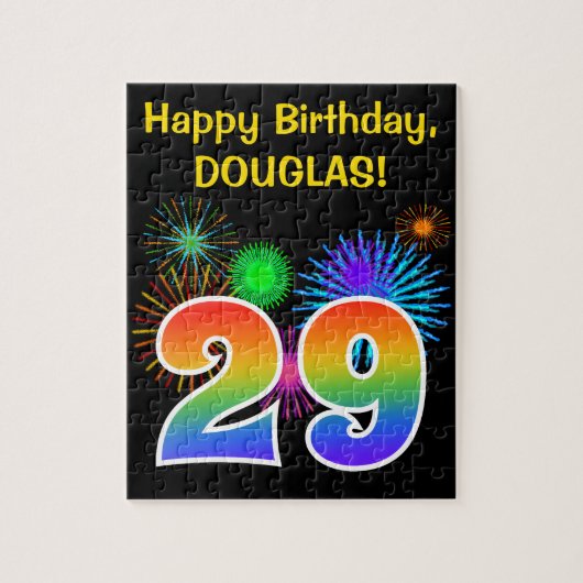 Fun Fireworks + Rainbow Pattern "29" Birthday # Legpuzzel (Verticaal)