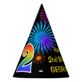 Fun Fireworks + Rainbow Pattern "2" Birthday # Feesthoedjes (Links)