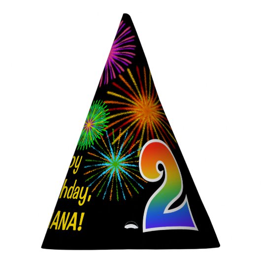 Fun Fireworks + Rainbow Pattern "2" Birthday # Feesthoedjes (Rechts)