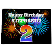 Fun Fireworks + Rainbow Pattern "2" Birthday # Groot Cadeauzakje (Voorkant)