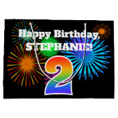 Fun Fireworks + Rainbow Pattern "2" Birthday # Groot Cadeauzakje (Achterkant)