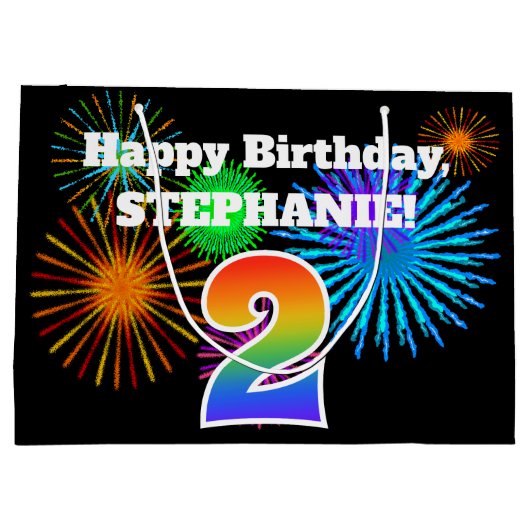 Fun Fireworks + Rainbow Pattern "2" Birthday # Groot Cadeauzakje (Achterkant)
