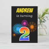 Fun Fireworks + Rainbow Pattern "2" Birthday # Kaart (Staand voorkant)