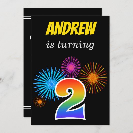 Fun Fireworks + Rainbow Pattern "2" Birthday # Kaart (Voorkant / Achterkant)