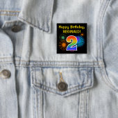 Fun Fireworks + Rainbow Pattern "2" Birthday # Vierkante Button 5,1 Cm (In situ)