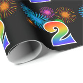 Fun Fireworks + Rainbow Pattern "2" Event Number Cadeaupapier (Rol Hoek)
