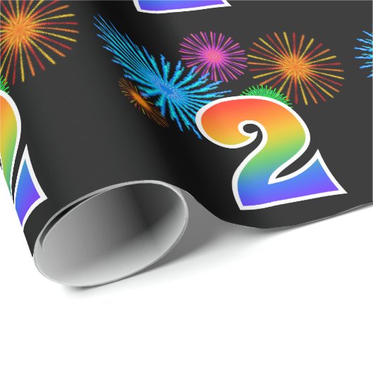 Fun Fireworks + Rainbow Pattern "2" Event Number Cadeaupapier (Rol Hoek)
