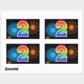 Fun Fireworks + Rainbow Pattern "2" Event Number Rechthoekige Sticker (Vel)