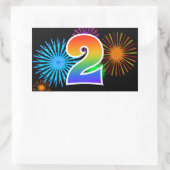 Fun Fireworks + Rainbow Pattern "2" Event Number Rechthoekige Sticker (Tas)