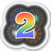 Fun Fireworks + Rainbow Pattern "2" Event # Sticker (Voorkant)