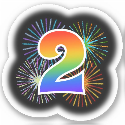 Fun Fireworks + Rainbow Pattern "2" Event # Sticker (Voorkant)