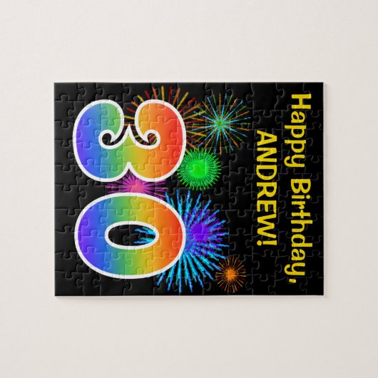Fun Fireworks + Rainbow Pattern "30" Birthday # Legpuzzel (Horizontaal)