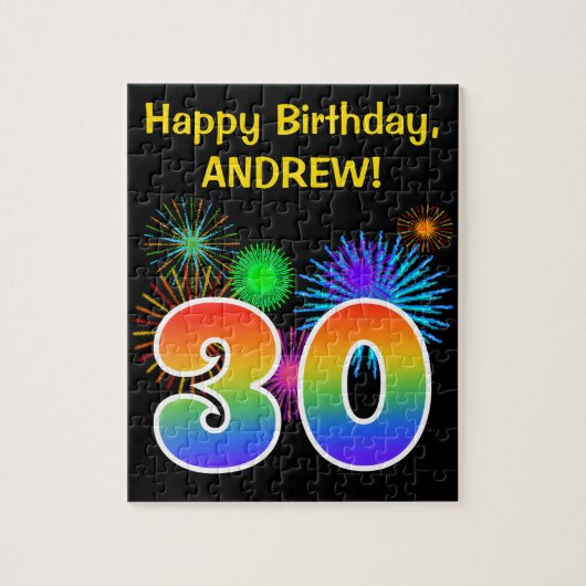 Fun Fireworks + Rainbow Pattern "30" Birthday # Legpuzzel (Verticaal)