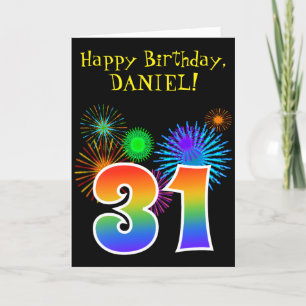 Fun Fireworks + Rainbow Pattern "31" Birthday # Kaart