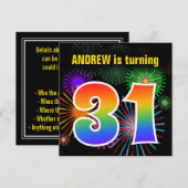 Fun Fireworks + Rainbow Pattern "31" Birthday # Kaart (Voorkant / Achterkant)