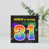 Fun Fireworks + Rainbow Pattern "31" Birthday # Kaart (Staand voorkant)