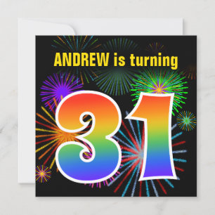 Fun Fireworks + Rainbow Pattern "31" Birthday # Kaart