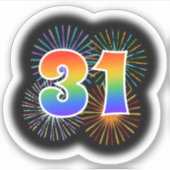 Fun Fireworks + Rainbow Pattern "31" Event # Sticker (Voorkant)