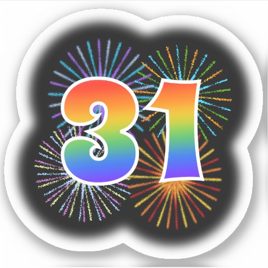 Fun Fireworks + Rainbow Pattern "31" Event # Sticker (Voorkant)