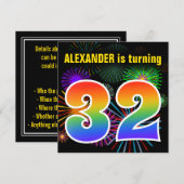 Fun Fireworks + Rainbow Pattern "32" Birthday # Kaart (Voorkant / Achterkant)