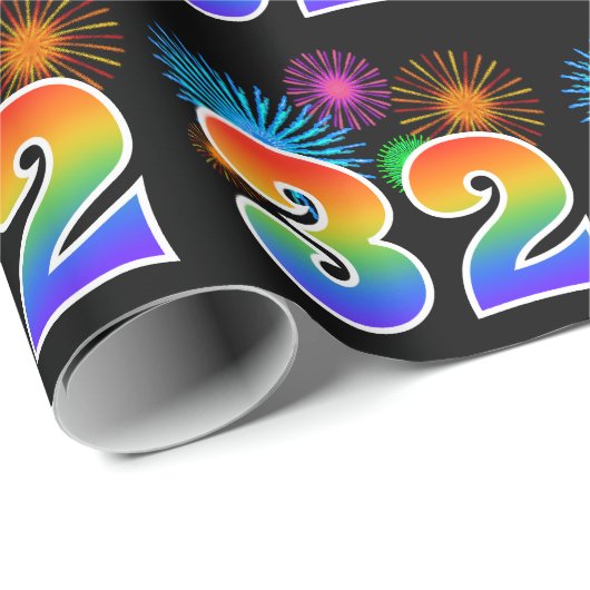 Fun Fireworks + Rainbow Pattern "32" Event Number Cadeaupapier (Rol Hoek)