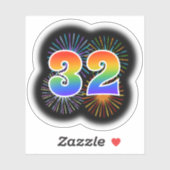 Fun Fireworks + Rainbow Pattern "32" Event # Sticker (Vel)