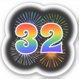 Fun Fireworks + Rainbow Pattern "32" Event # Sticker