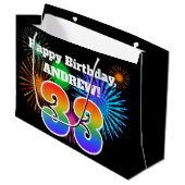 Fun Fireworks + Rainbow Pattern "33" Birthday # Groot Cadeauzakje (Voorkant Gekanteld)