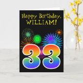 Fun Fireworks + Rainbow Pattern "33" Birthday # Kaart (Gele Bloem)