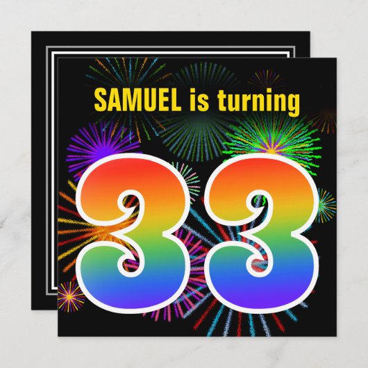 Fun Fireworks + Rainbow Pattern "33" Birthday # Kaart (Voorkant / Achterkant)