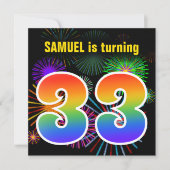 Fun Fireworks + Rainbow Pattern "33" Birthday # Kaart (Voorkant)