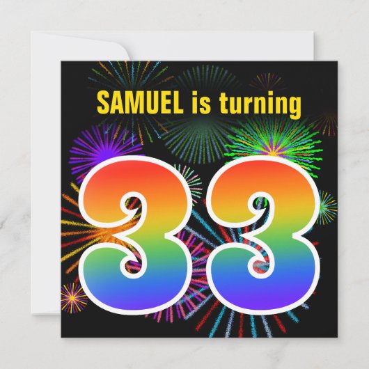 Fun Fireworks + Rainbow Pattern "33" Birthday # Kaart (Voorkant)