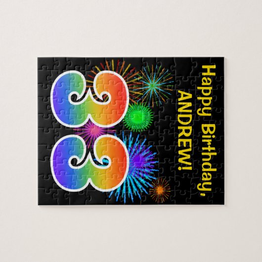 Fun Fireworks + Rainbow Pattern "33" Birthday # Legpuzzel (Horizontaal)
