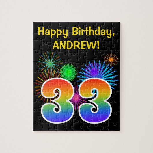 Fun Fireworks + Rainbow Pattern "33" Birthday # Legpuzzel (Verticaal)
