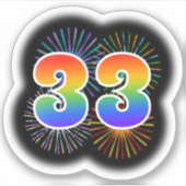 Fun Fireworks + Rainbow Pattern "33" Event # Sticker (Voorkant)