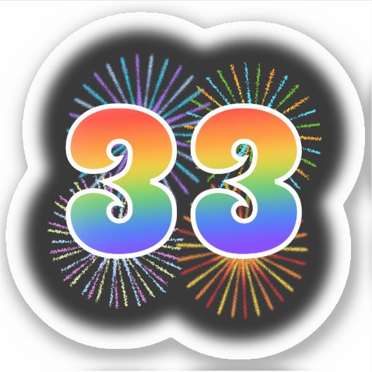 Fun Fireworks + Rainbow Pattern "33" Event # Sticker (Voorkant)