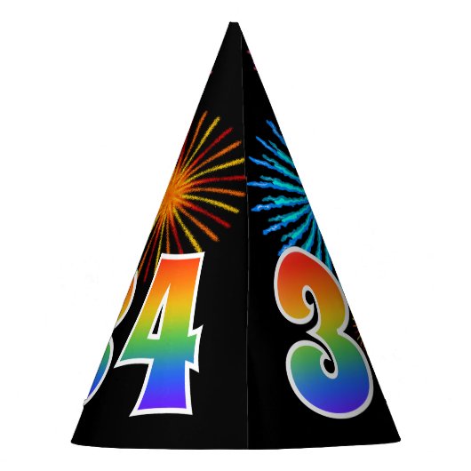 Fun Fireworks + Rainbow Pattern "34" Birthday # Feesthoedjes (Achterkant)